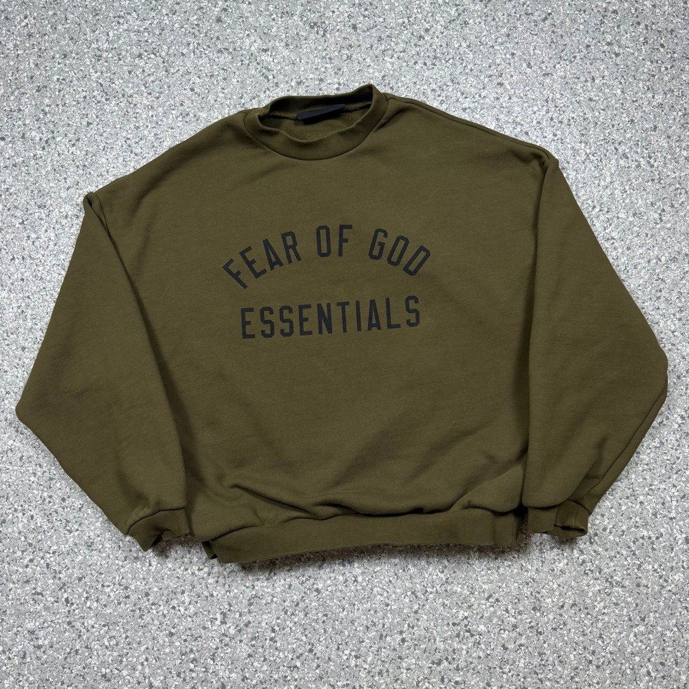 Fear Of God Essentials Fleece Crewneck Men's Medium Olive Green Boxy Streetwear